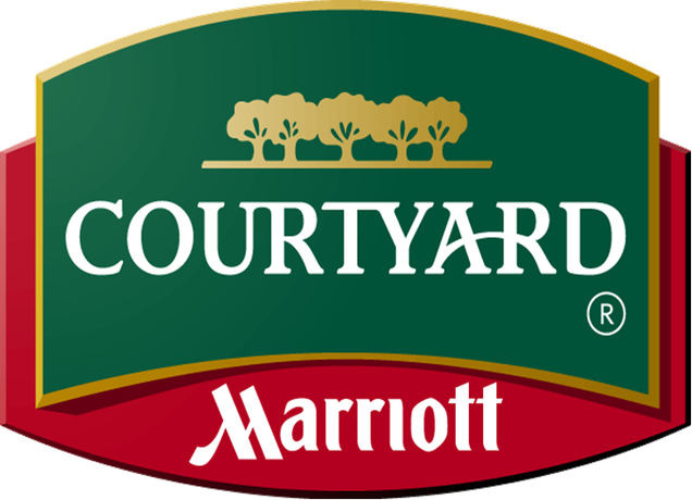 A courtyard marriott logo with trees on it