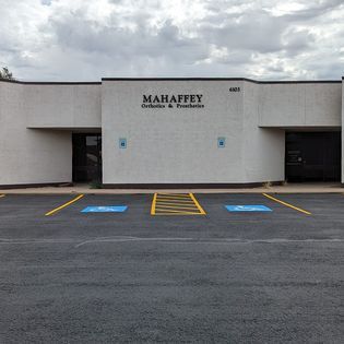 The mahaffey building has a handicapped parking spot in front of it