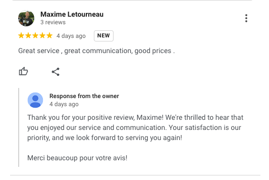 A screenshot of a customer 's review on google.