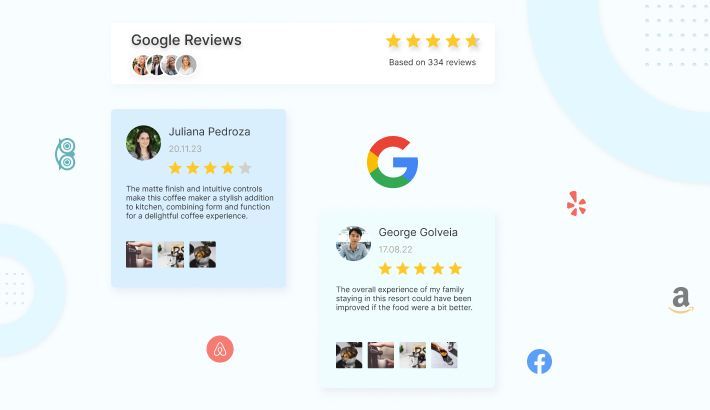 A collage of google reviews on a white background.