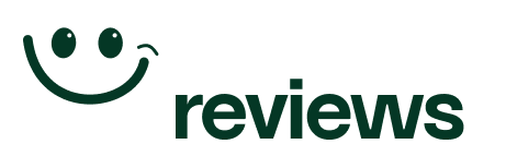 A green logo with a smiley face and the word reviews.