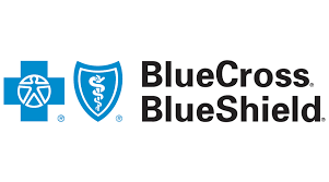 Blue Cross Blue Shield logo with a blue cross and shield symbol and text.