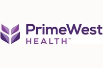 PrimeWest Health logo: purple abstract leaves with 