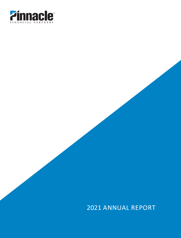 Pinnacle Financial Partners 2022 Annual Report cover. White and blue diagonal color-block design.