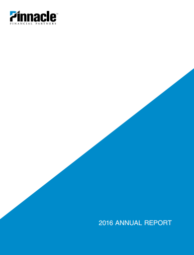 Pinnacle Financial Partners Annual Report cover. White and blue diagonal design.