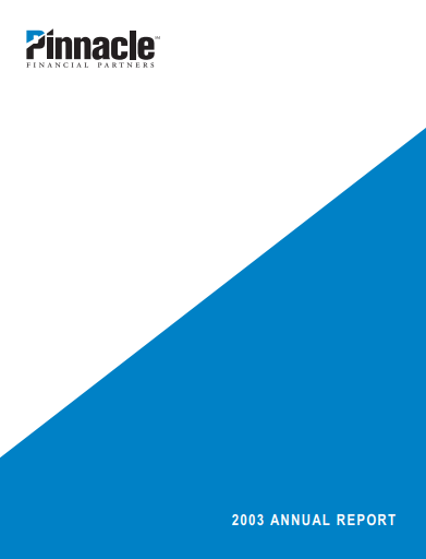 Pinnacle Financial Partners  Annual Report cover. White and blue diagonal design.