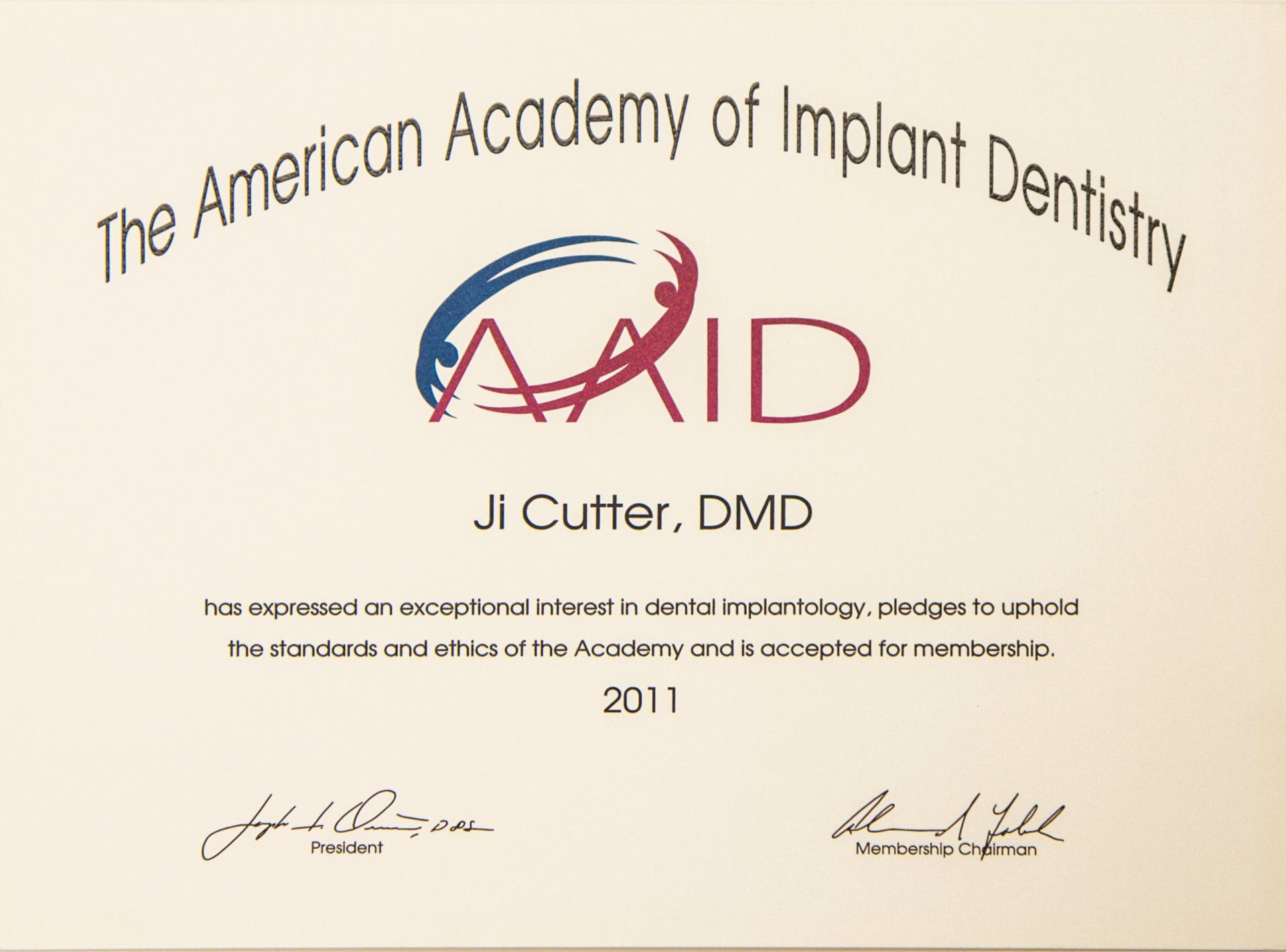 American Academy of Implant Dentistry (AAID) Certificate