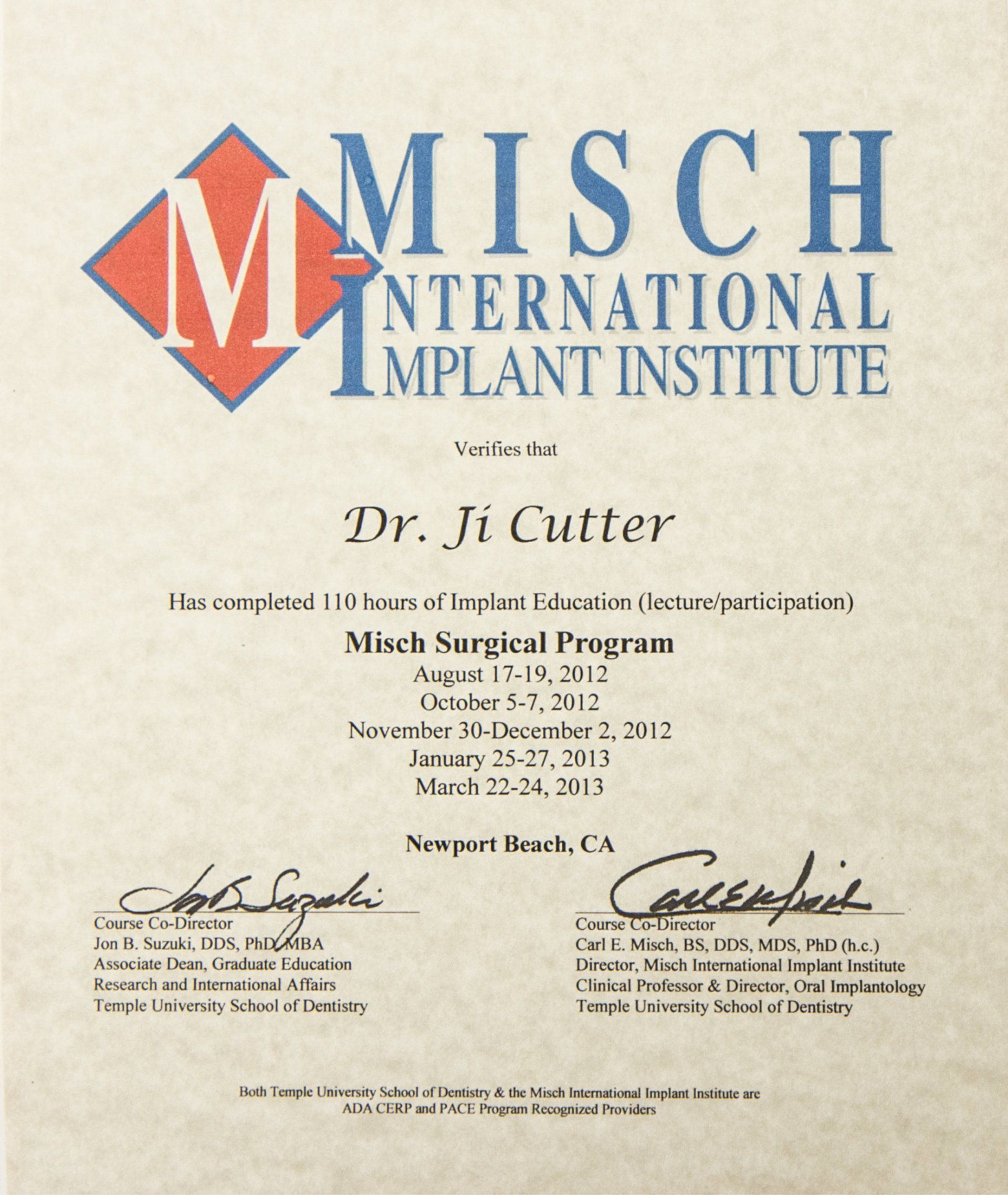 Misch International Implant Institute Certificate