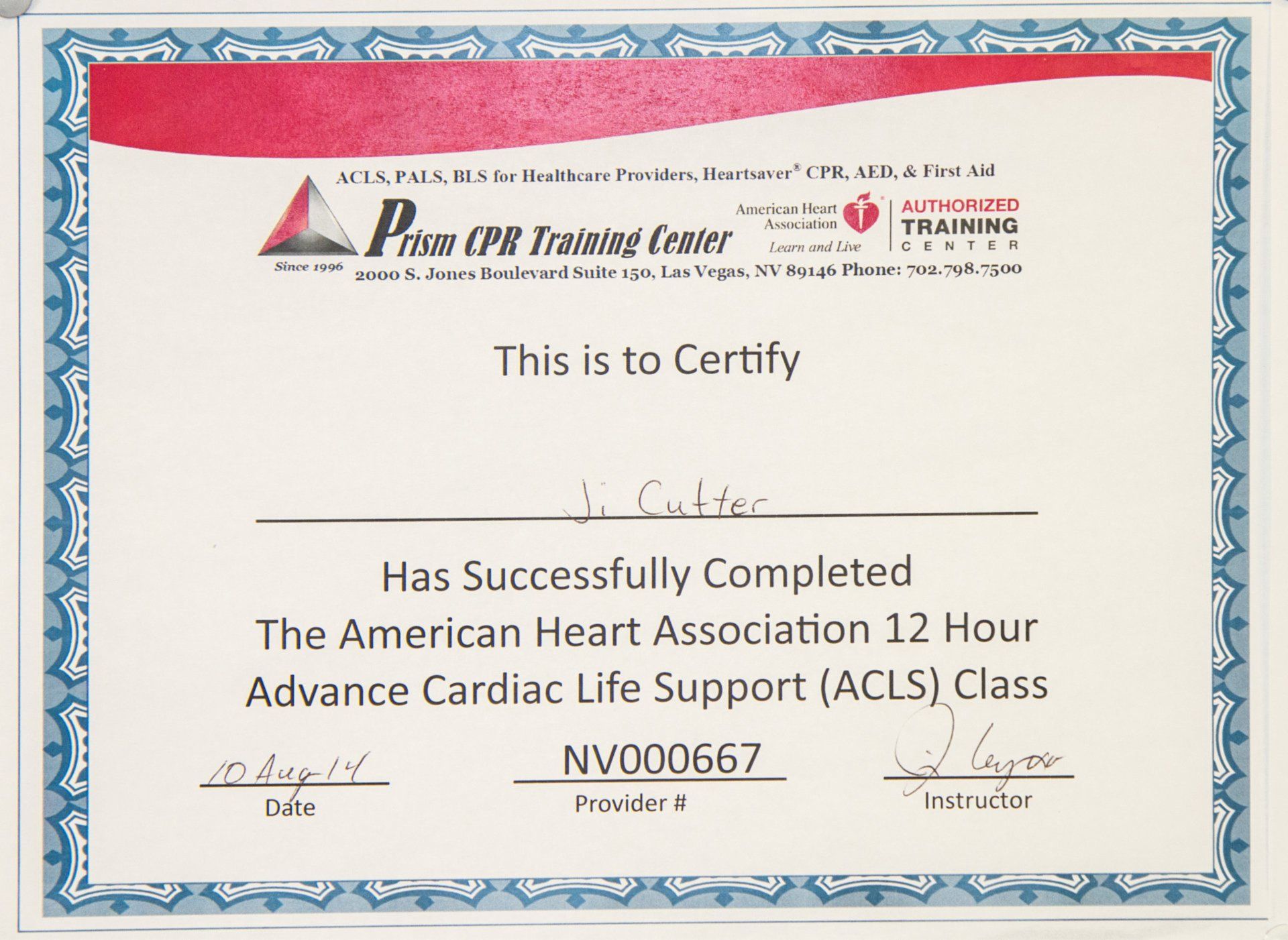 Prism CPR Training Center Certificate