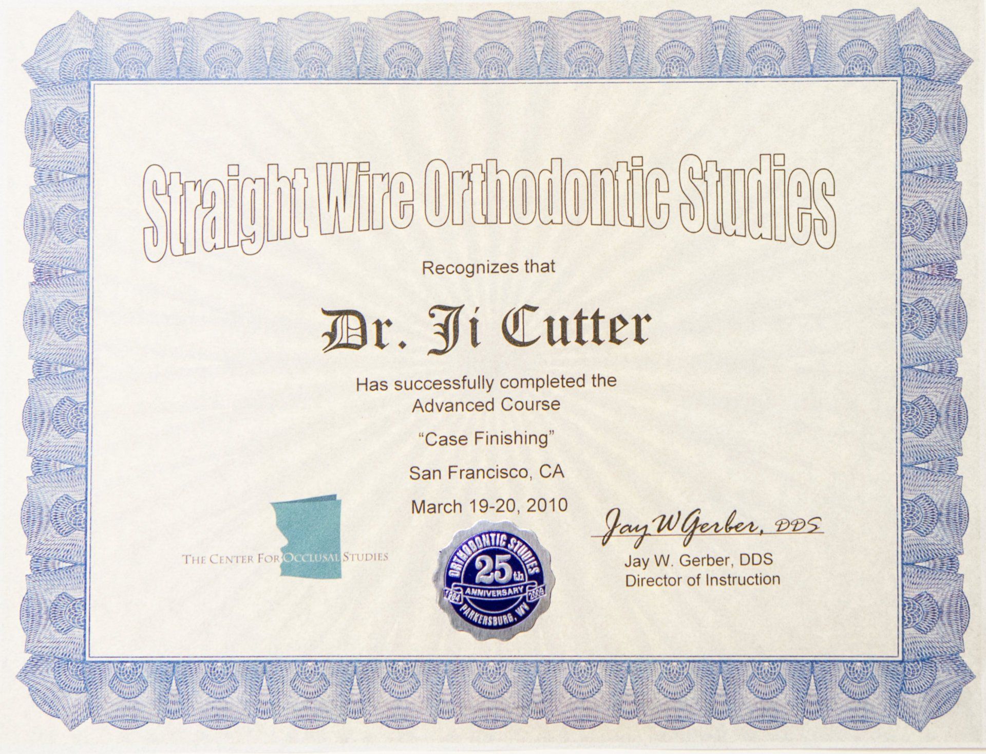 Straight Wire Orthodontic Studies Certificate