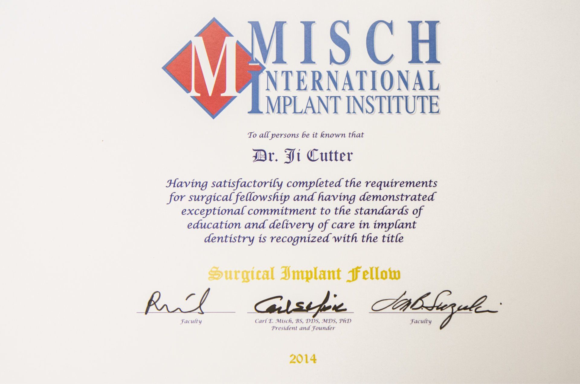 Misch International Implant Institute Certificate
