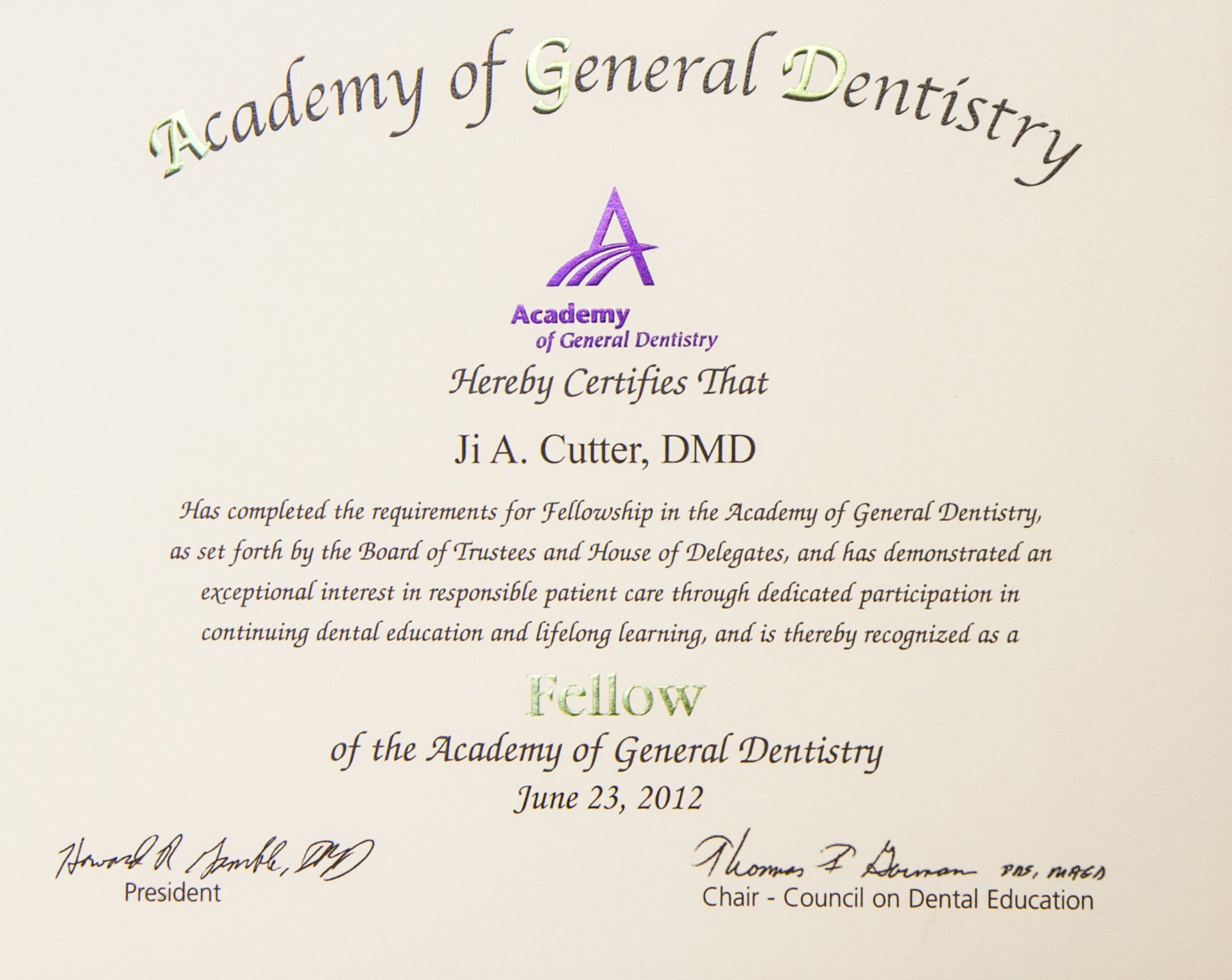 Academy of General Dentistry Certificate