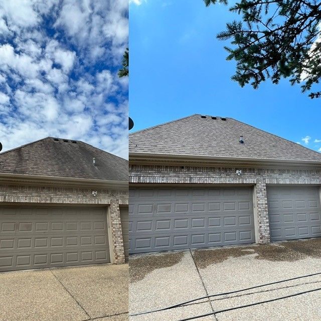 A Before and After Picture of A House with A Garage Door. - Bourbon City Softwash - Louisville, KY