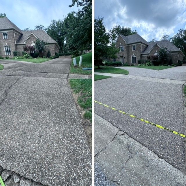 A Before and After Photo of A Driveway Leading to A House - Bourbon City Softwash - Louisville, KY