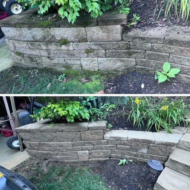 A before and after picture of a brick wall - Bourbon City Softwash - Louisville, KY