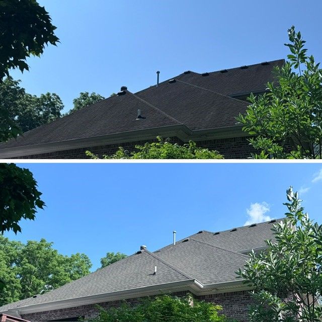 A before and after picture of a house 's roof - Bourbon City Softwash - Louisville, KY