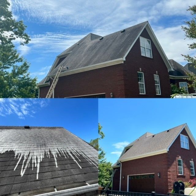 A collage of three pictures of a roof of a house - Bourbon City Softwash - Louisville, KY