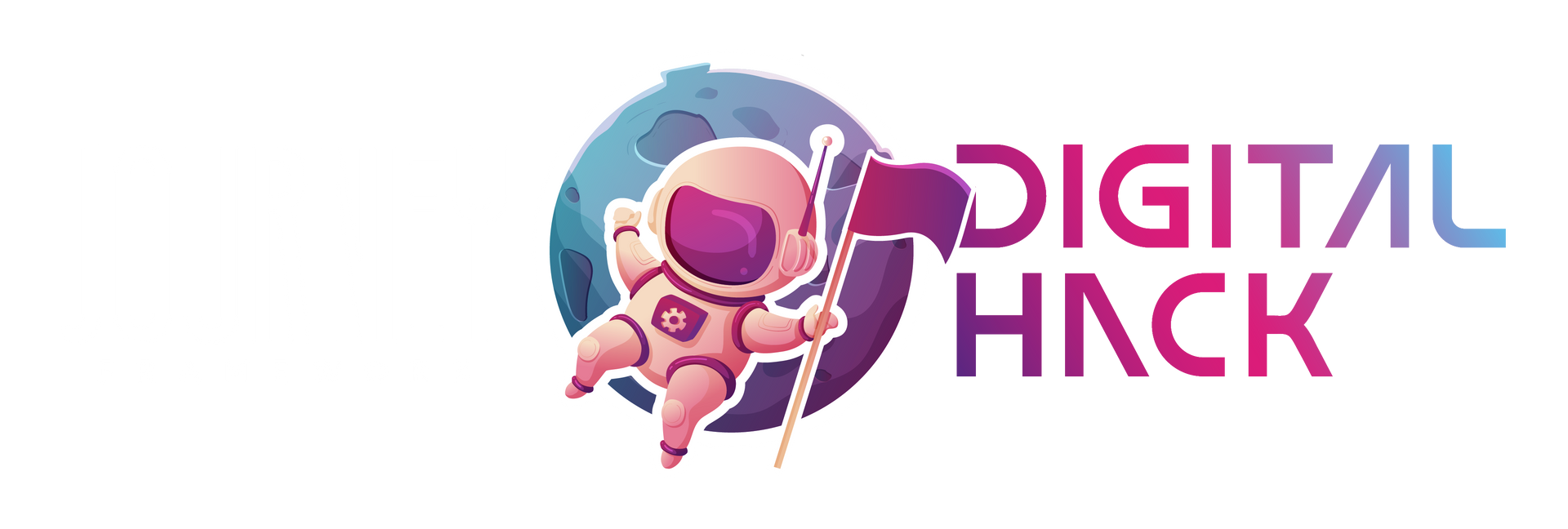 Um logotipo para uma empresa chamada digital hack com um astronauta nele.
