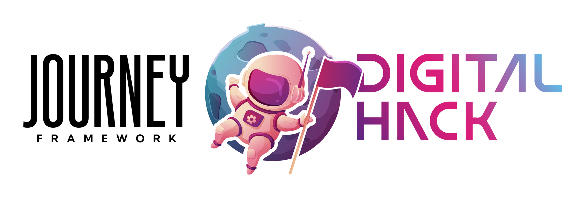 A logo for journey digital hack framework with an astronaut on it.