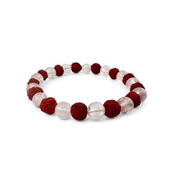Bracciale Rudraksha e Cristallo di Rocca