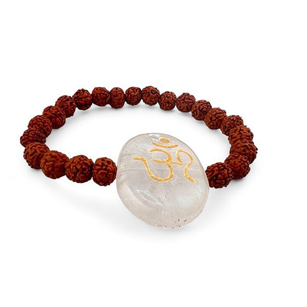 Bracciale Rudraksha con Om su Cristallo di Rocca
