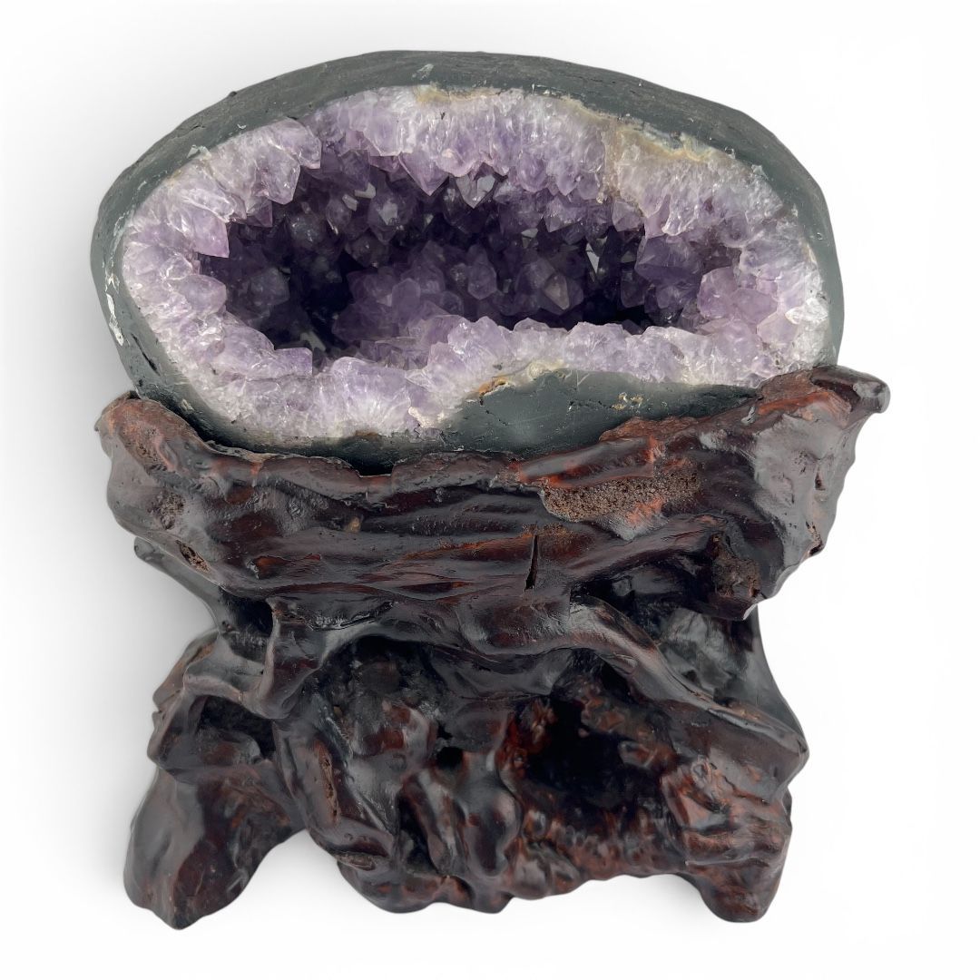 Geode Tonda di Ametista su Radice di Legno
