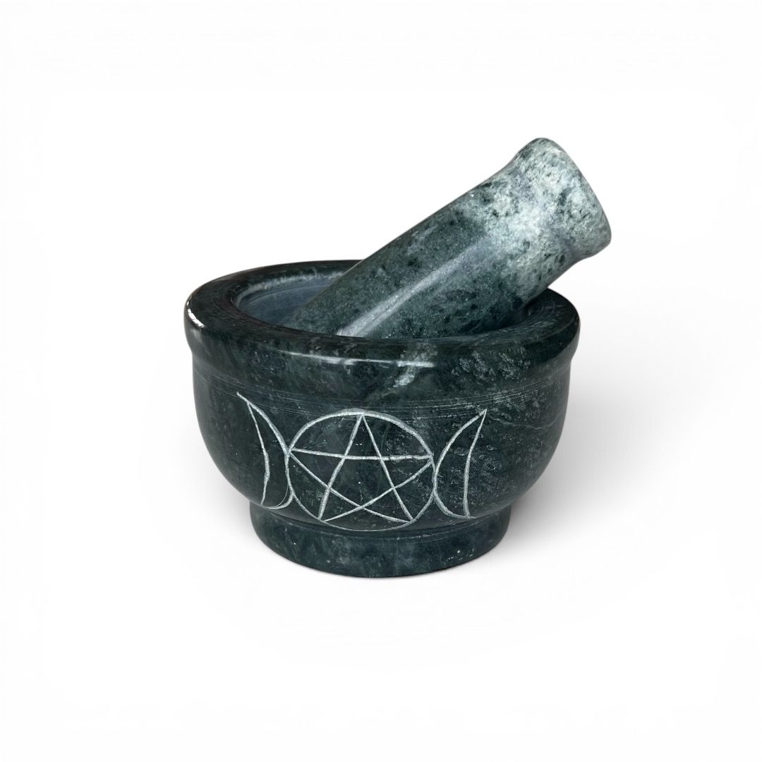 Mortaio in marmo verde 3 Lune con Pentacolo