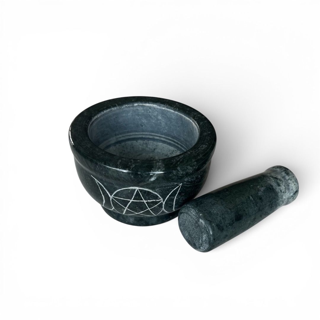 Mortaio in marmo verde 3 Lune con Pentacolo