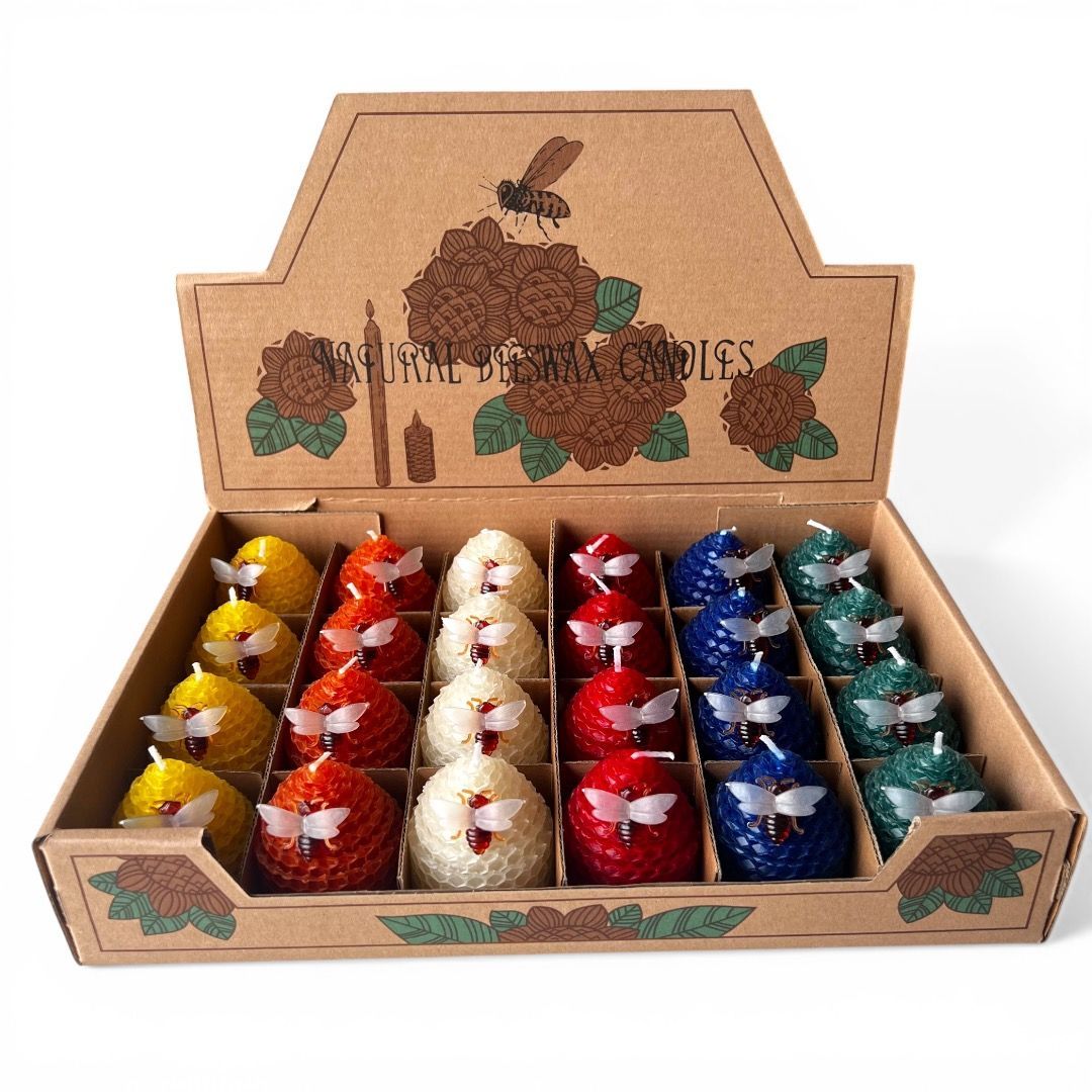 Espositore con 24 Candele Alveare in cera d'api