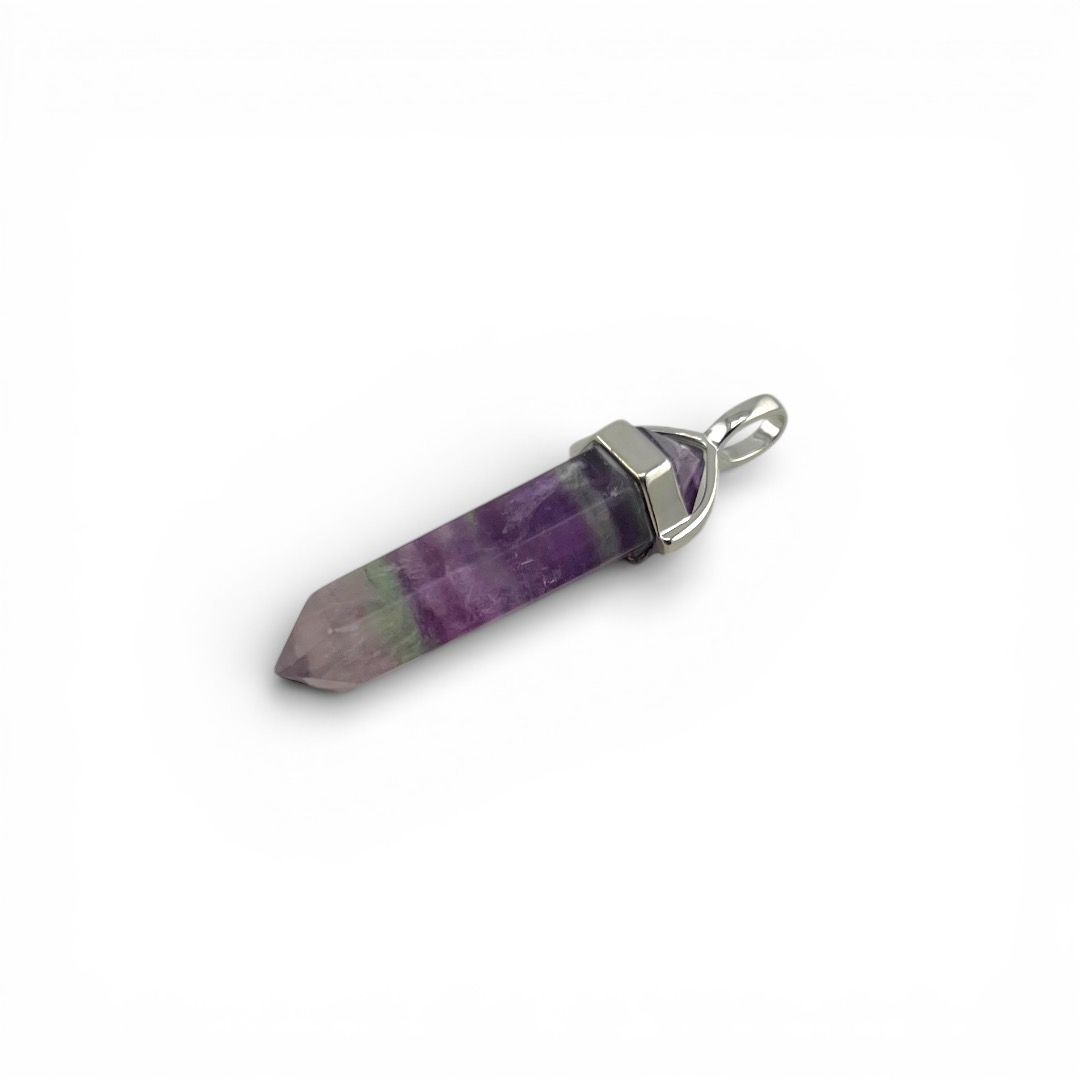 Pendente Laser Doppia Punta - Fluorite Arcobaleno