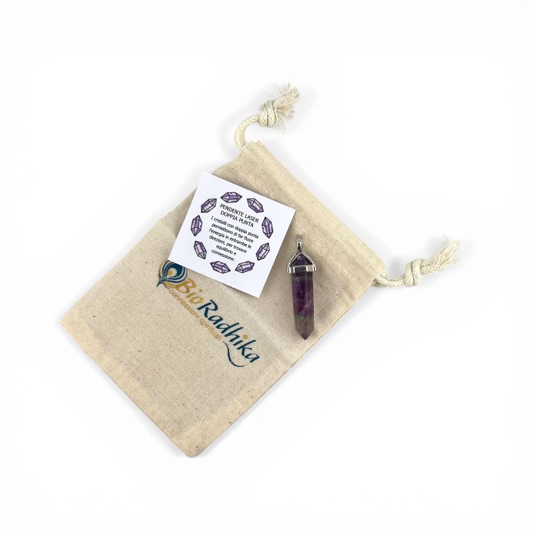 Pendente Laser Doppia Punta - Fluorite Arcobaleno