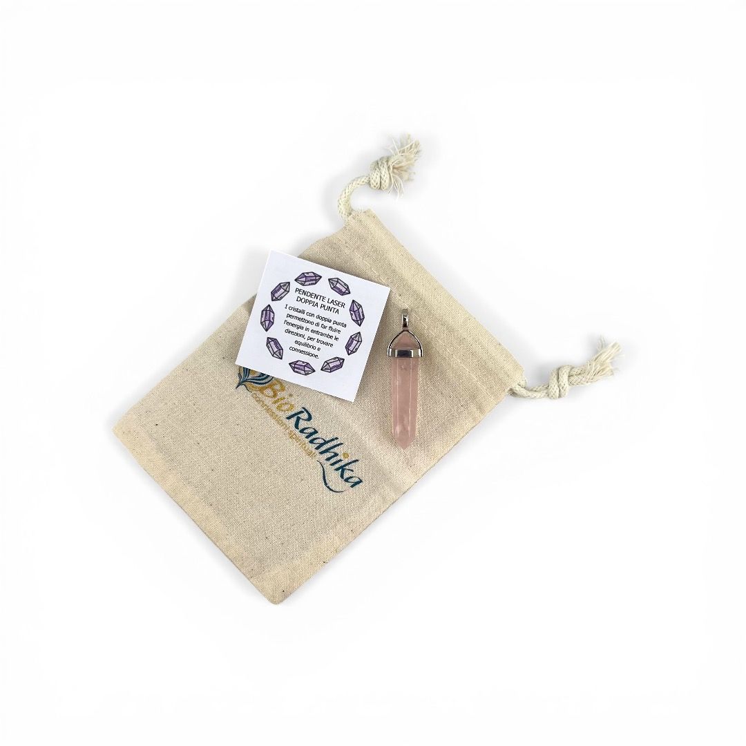 Pendente Laser Doppia Punta - Quarzo Rosa