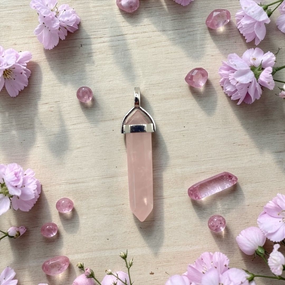 Pendente Laser Doppia Punta - Quarzo Rosa