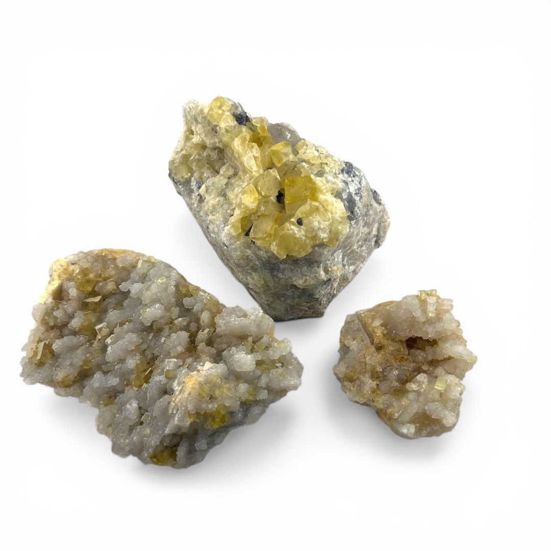 Fluorite Gialla su Calcite Grezza qualità B
