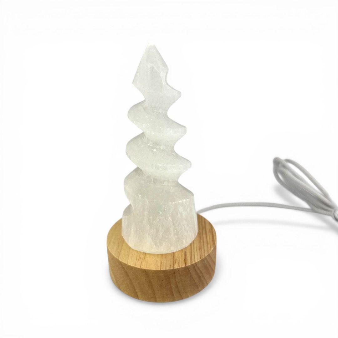 Spirale in Selenite su Base Led Multicolore