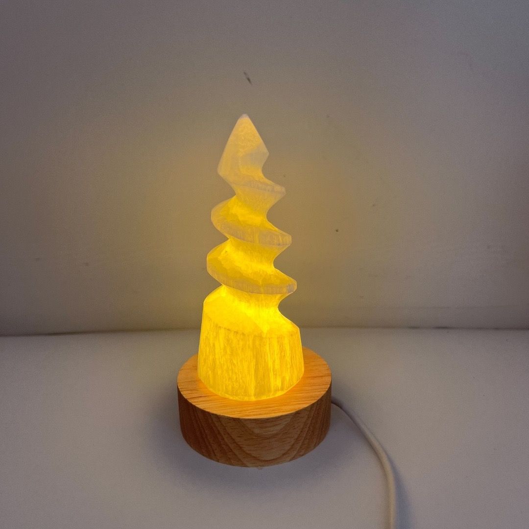 Spirale in Selenite su Base Led Multicolore