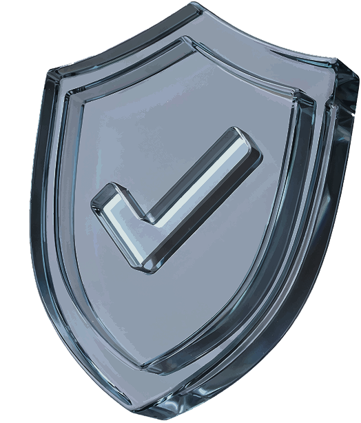 Blue glass shield with a checkmark, symbolizing security and approval. | Stu's Collision Center