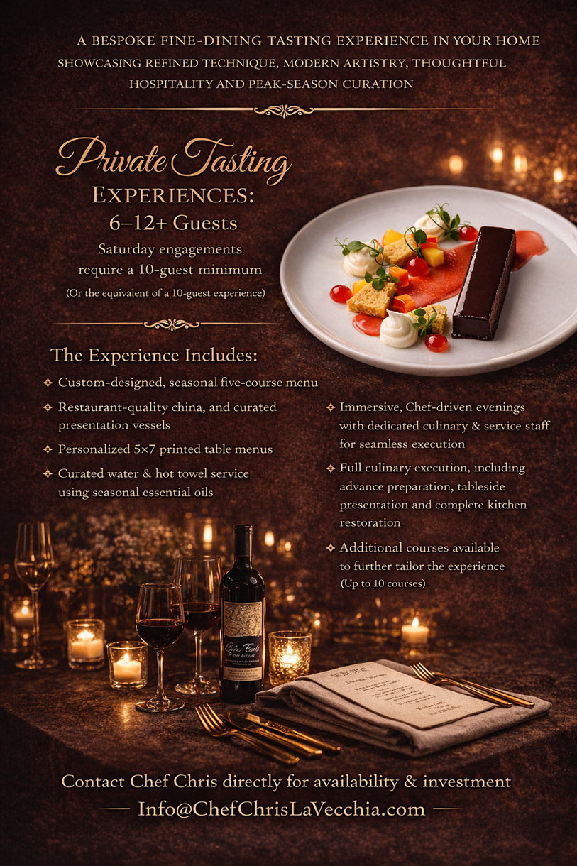 private tasting menu by Chef Chris LaVecchia - New York's best private chef creating wine pairing dinner Long Island experiences as Hamptons personal chef and South Fork home chef specialist