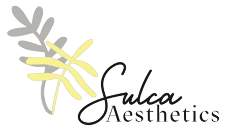 A logo for sulca aesthetics with a dragonfly and leaves