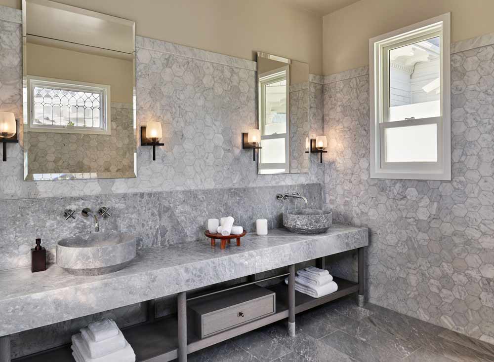 Granite Service — Plain White Bathroom Sink in Modesto, CA
