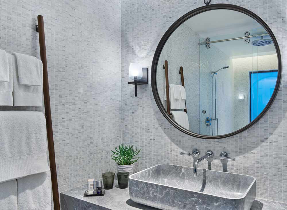 Marble Service — Simple Bathroom with Mirror in Modesto, CA