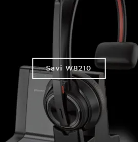 A picture of a savi w8210 headset on a black background