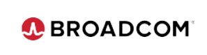 A broadcom logo with a red heartbeat on a white background