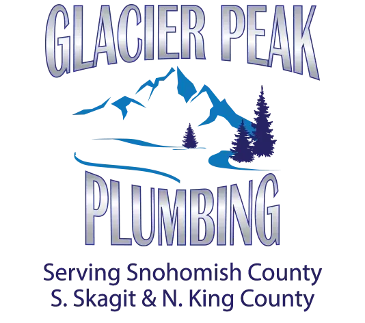 Glacier Peak Plumbing logo with a mountain scene and text: