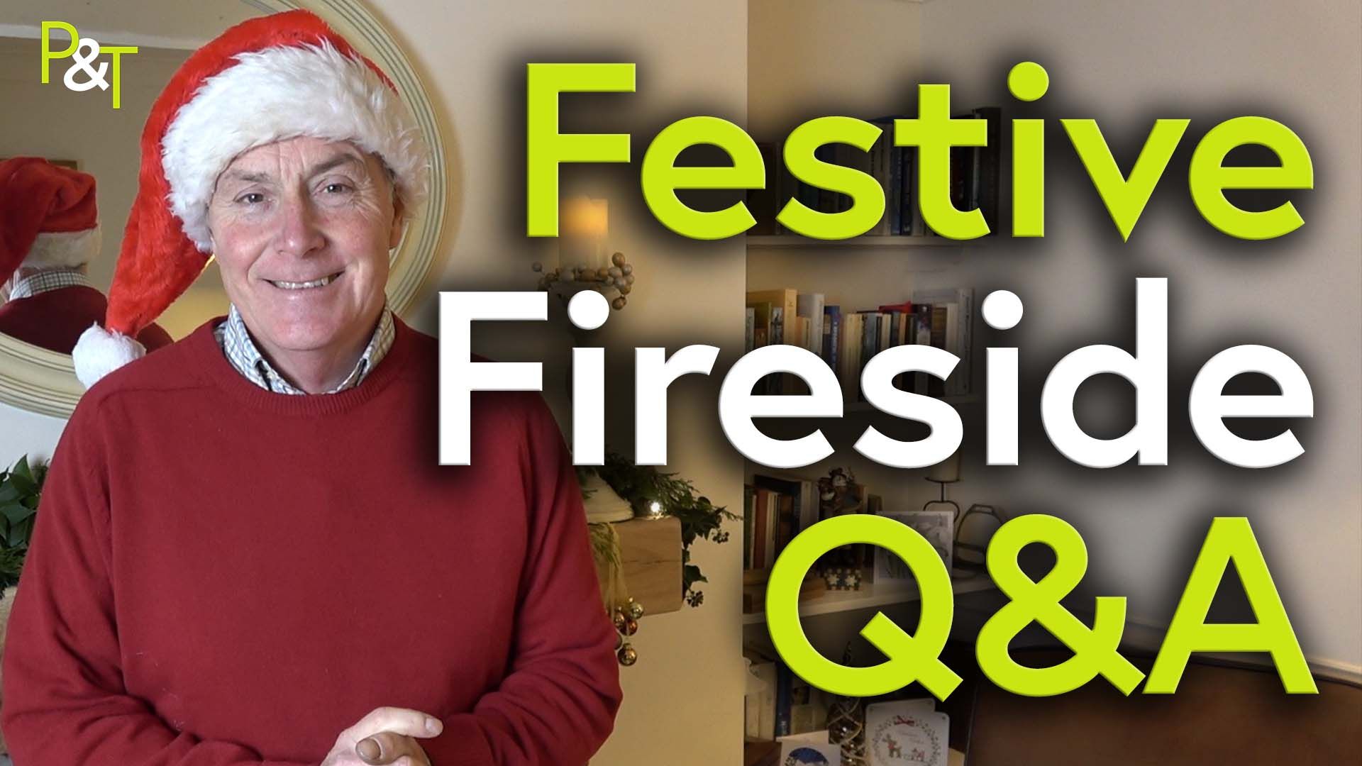 Martin Fish in a santa hat and a dark red jumper to the left of frame with the text