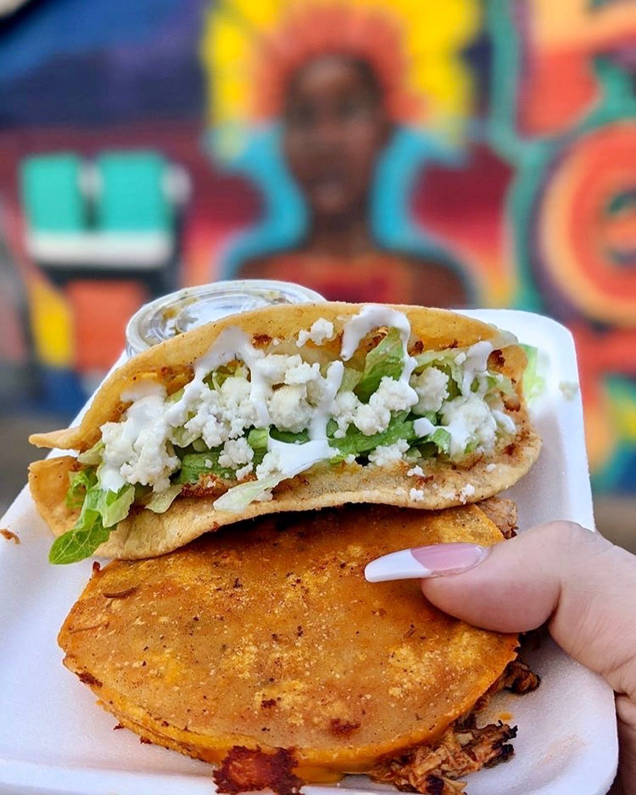 Fried potato taco and chicken tinga quesadilla at chubasco tacos phoenix