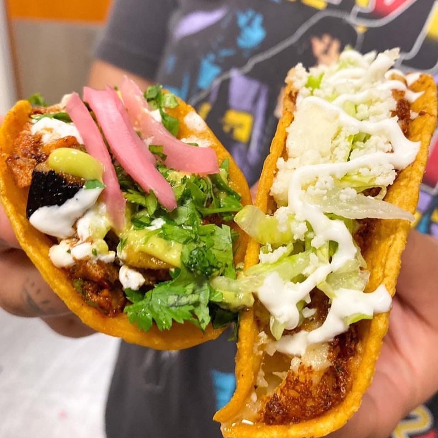 Mesquite grilled al pastor taco and crispy potato taco downtown phoenix. by chubasco tacos