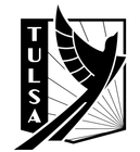 Tulsa logo: bird in flight with radiating lines, and the city name vertically on the left.