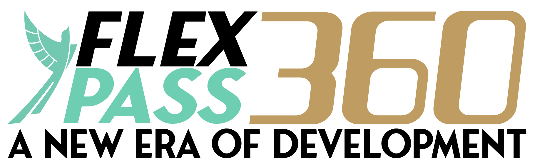 Logo for Flex Pass 360, teal bird icon and text with