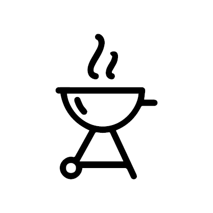 A black and white icon of a grill with steam coming out of it.